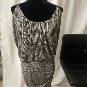 BCBG Brown & White small dots ruched dress.